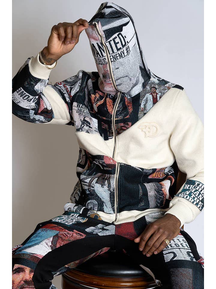 F5708 Narco Tapestry Hoodie - White for wholesale on Faire