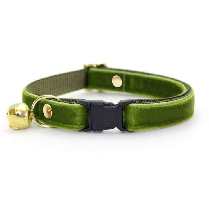 "Velvet - Leaf Green" - Luxe Velvet Cat Collar for wholesale by Made By Cleo