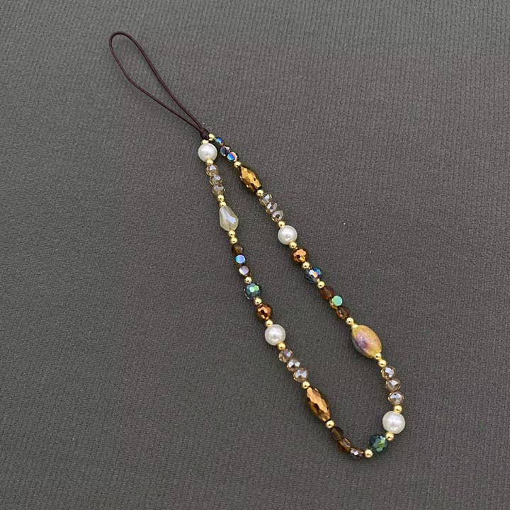 Crystal Beaded Imitation Pearl Lanyard Mobile Phone Strap for wholesale by Mio Queena