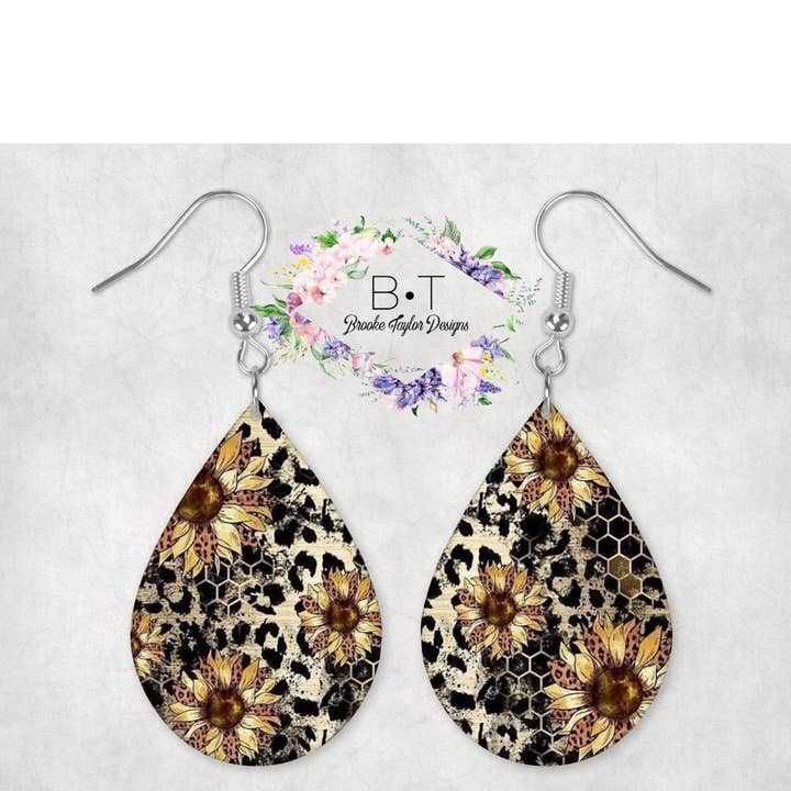 Sunflower & Cheetah Earrings, Cheetah Earrings, Honeycomb for wholesale by Brooke Taylor Designs
