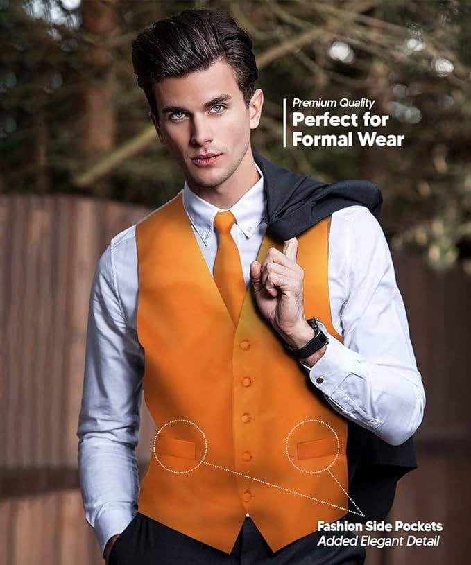 Dubal Brothers - Wholesale Suit Vest - Men's - Vittorio Farina Solid Satin Vest Set (White Back) Var. 02 (Mustard-Yellow)11
