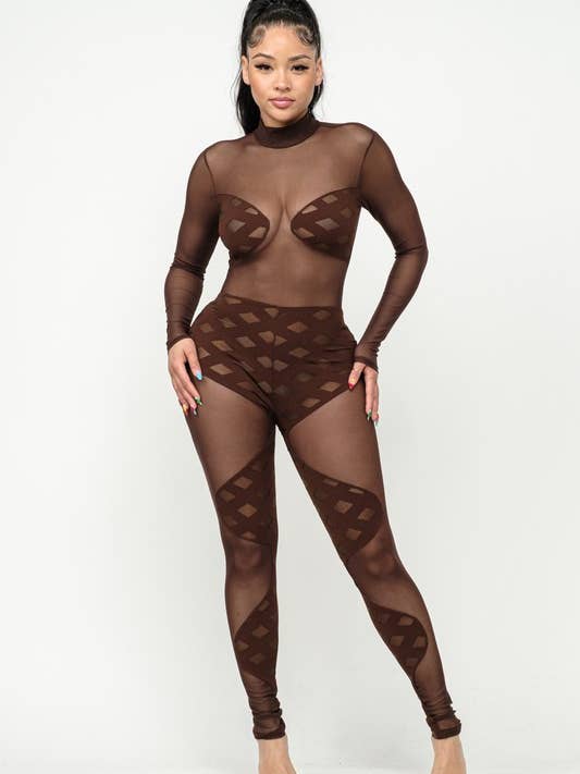 Bulttet Burn Out Mix Curveline Details Jumpsuit for wholesale by Belita Collection