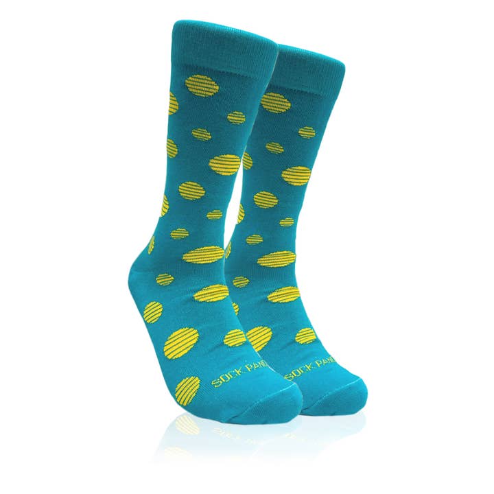 Teal med gule prikker sok fra Sock Panda (Voksen Large - Herreskostr. 41-46) for engroshandel hos Sock Panda