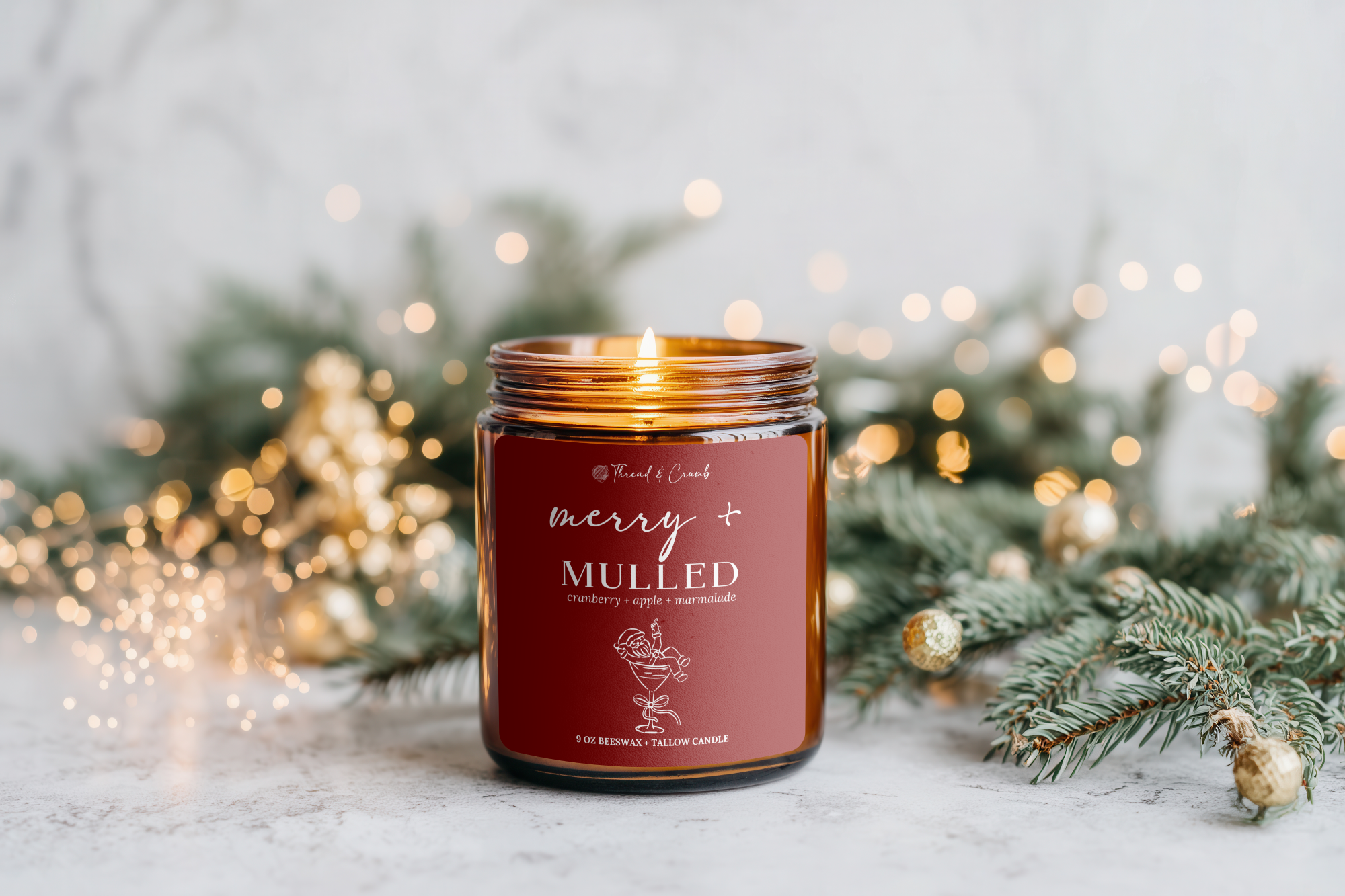 Thread & Crumb - Wholesale Jar/Filled Candle - "Merry & Mulled" Beeswax + Tallow Candle | Holiday Candle3