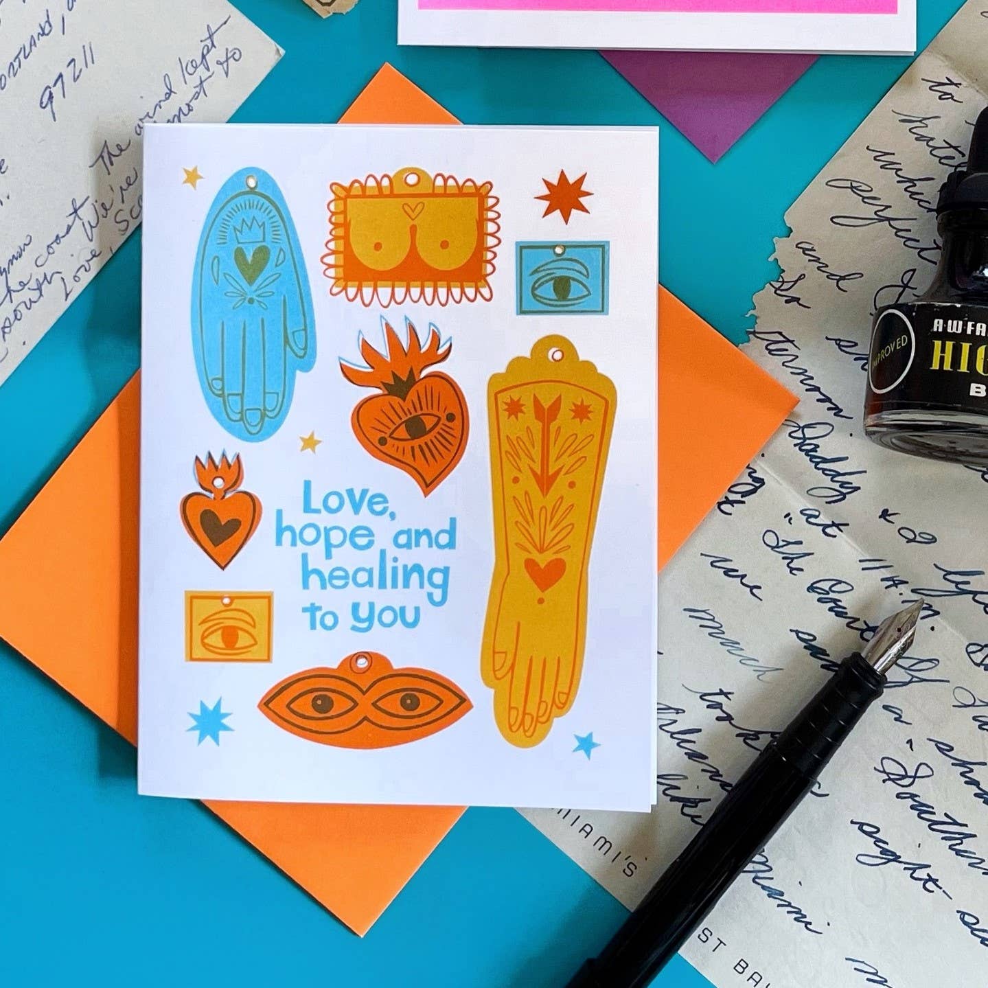 Pier Six Press - Wholesale Love Card - Hope and Healing Ex Voto - Get Well Risograph Greeting Card3