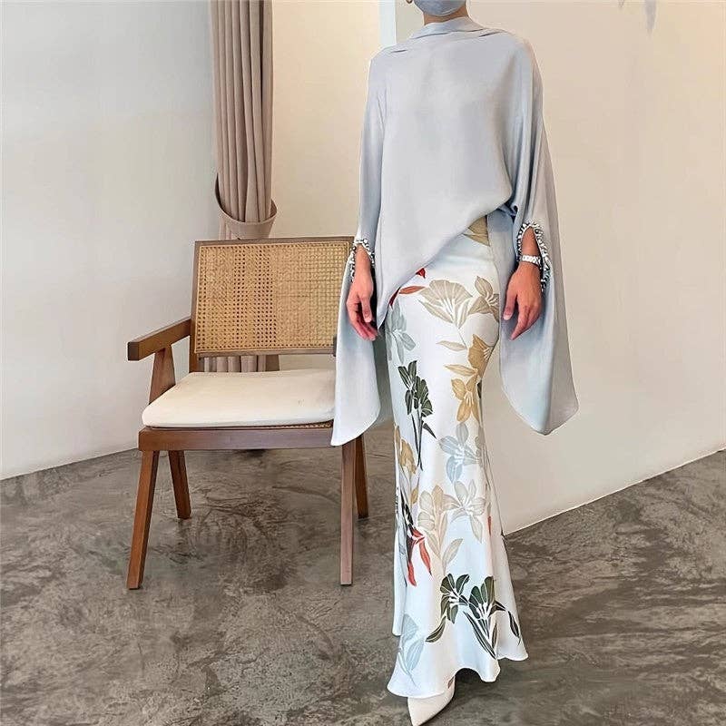 BABY BLUE Loose Top Pencil Skirt Set for wholesale on Faire0