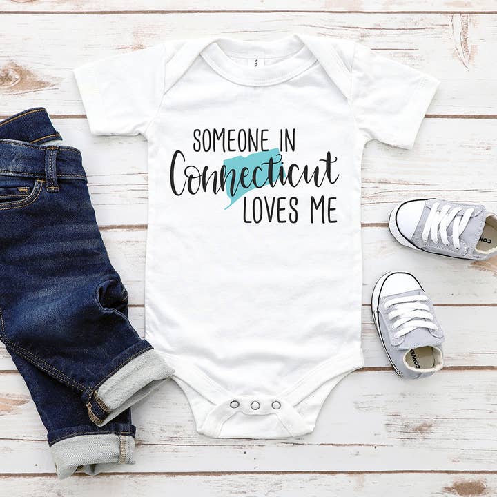 Someone In Connecticut Loves Me Baby Bodysuit for wholesale by Itsy Bitsy Bella Co