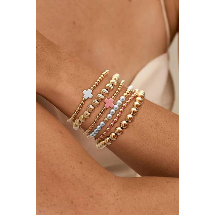 Gold LDC Plated Beading Pearl Cross Decor Multilayer Bracelet for wholesale on Faire1