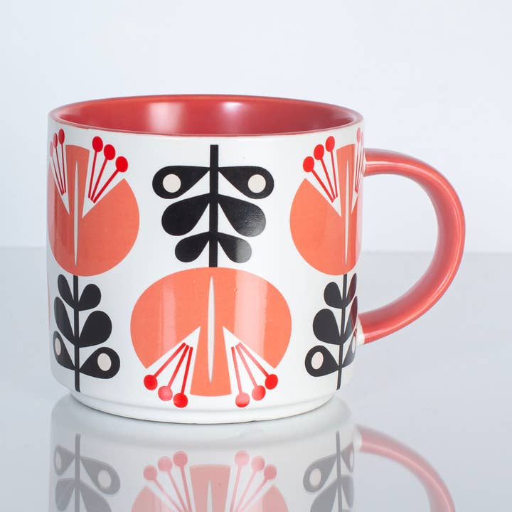 Coral Lily Flower Mid Century staplingsbar matt kaffemugg för wholesale av Mod Lounge Paper Company