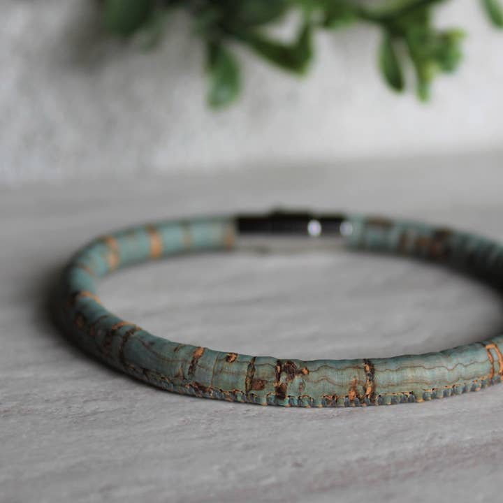 Teal Cork Armband för wholesale av Woven Stone Co.