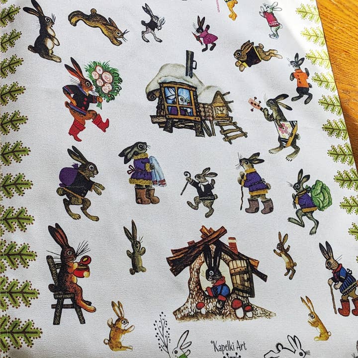 Kapelki Art - Wholesale Tea Towel - Fairytale Bunnies organic cotton tea towel1