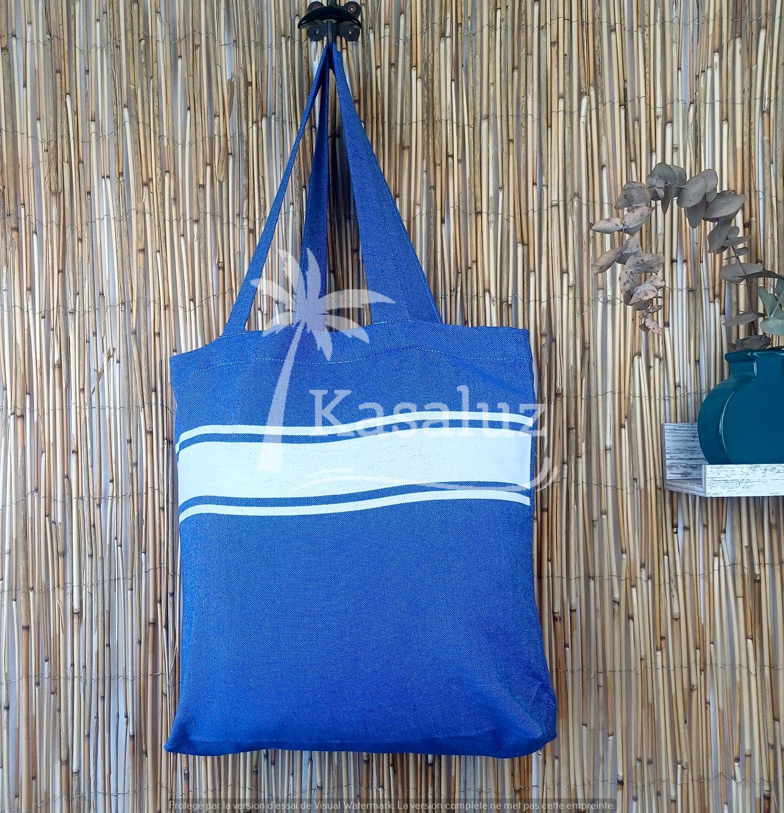 KASALUZ - Wholesale Tote Bag - Women's - Tote Bag Fouta white stripe Auténtica Bic blue
