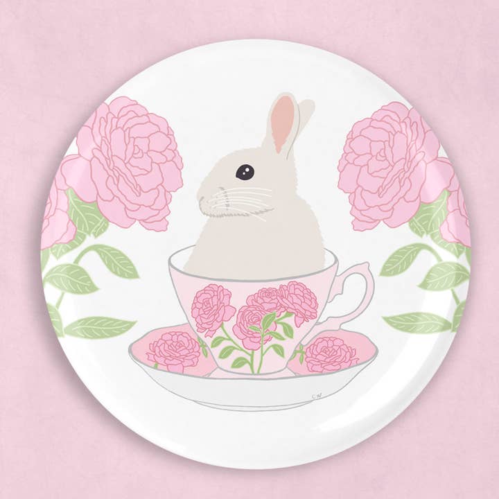 Magnete a forma di coniglio in tazza da tè (2,25 pollici di diametro) per la vendita all'ingrosso da parte di Caroline W Illustration