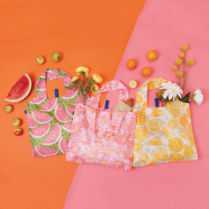 rockflowerpaper - Wholesale Grocery/Shopping Bag - LEMON SLICES blu Bag Reusable Shopper Tote