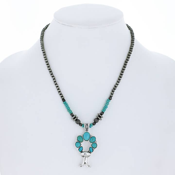 SP Sophia Collection - Wholesale Pendant/Charm Necklace - Western Semi Stone Squash Blossom Pendant Beaded Necklace