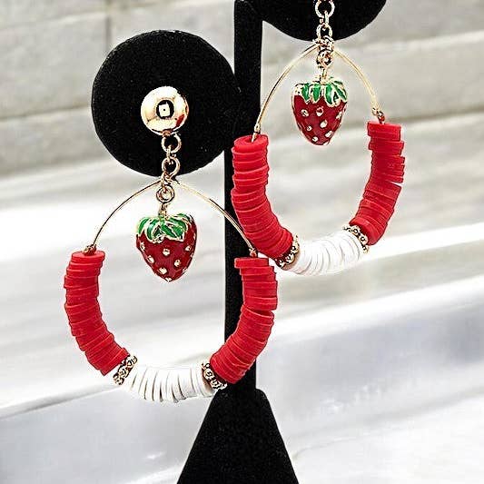 As Shown STRAWBERY LINK DISK BEAD DANGLE EARRING for wholesale on Faire