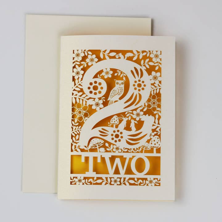 Two Second Birthday A6 Laser Cut Card for wholesale by pogofandango