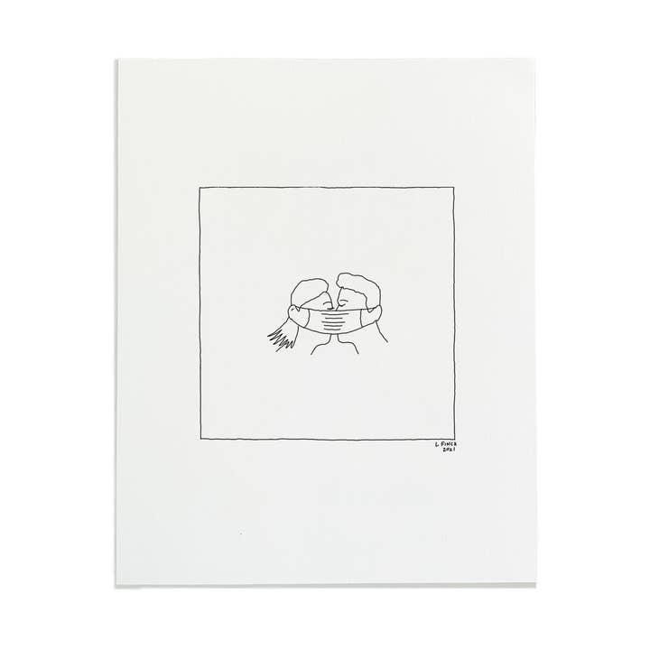 Mask Kiss Letterpress Print for wholesale by Liana Finck