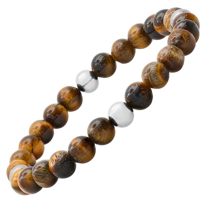 Steeltime NYC - Wholesale Beaded Bracelet - Steeltime Men's Accent Tiger Eye Beaded Bracelet