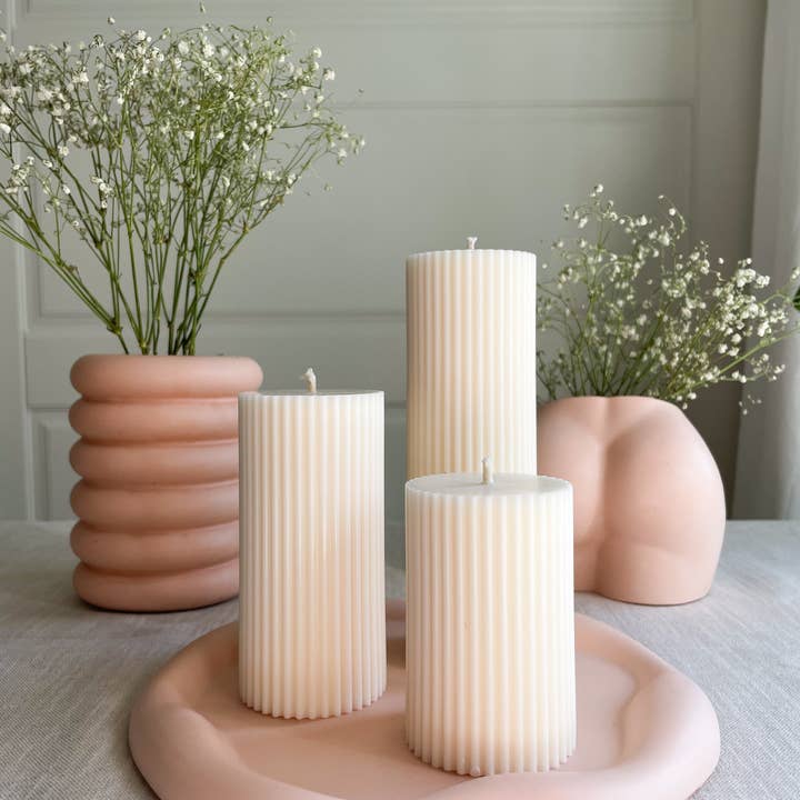 White Trio Pillar Candle for wholesale on Faire