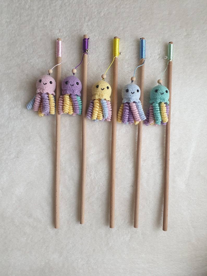 DIYSTORE - Vente Jouet – chat - canne à pêche pieuvre, jouet pour chat mignon, baguette pour chat, jouets pour chat méduse, canne à pêche pour chats, pêche pour chat, jouet pour chat à la cataire, canne en bois pour chat2