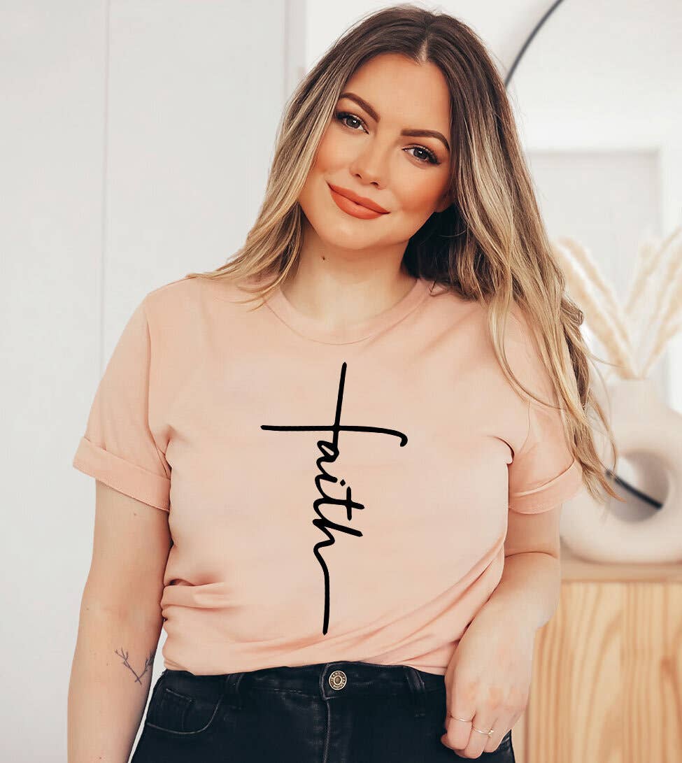 House Of Rodan – wholesale Screen printed t-shirt – Women′s – Faith Cross  - Christian Religious Easter Jesus God T-Shirt0