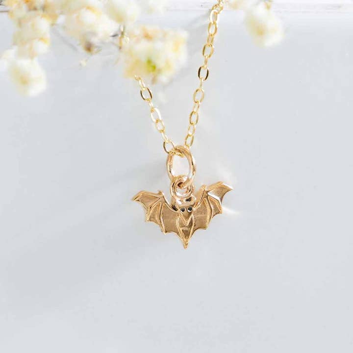 Sterling Silver or Bronze Mini Bat Necklace for wholesale by Nina Designs