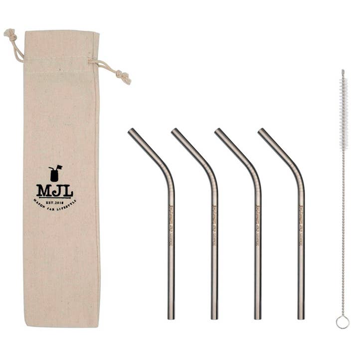 Short Thin Bent Stainless Steel Straw for Half Pint Jar for wholesale by Mason Jar Lifestyle