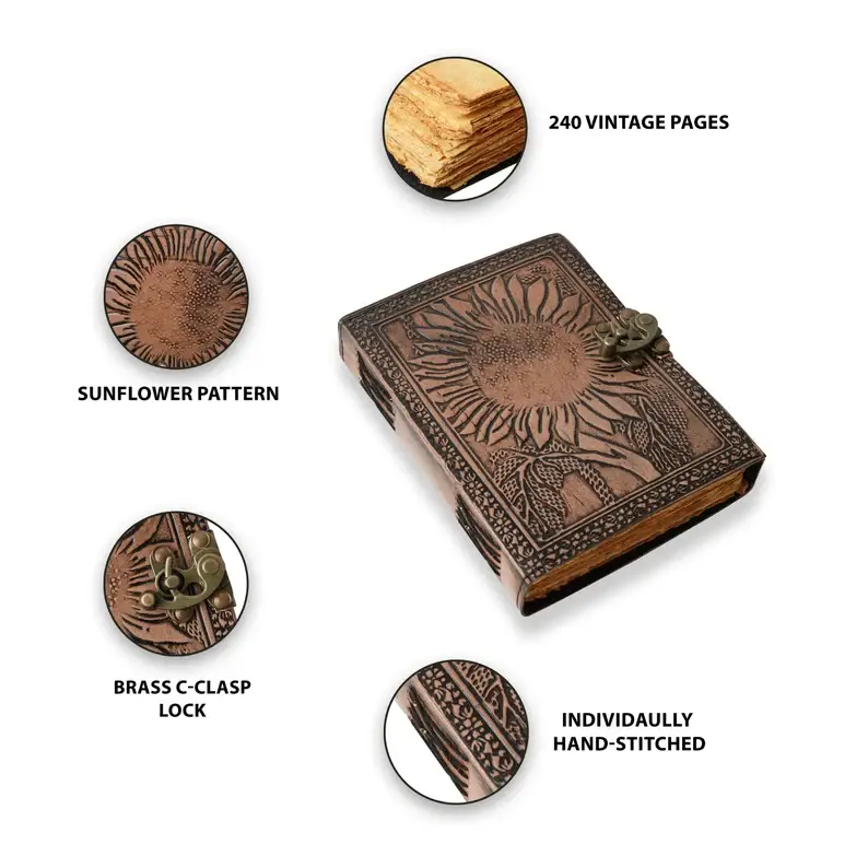 Jay mataji Handicrafts – wholesale Journal/diary – Sunflower Leather Journal - Hand made leather journal3