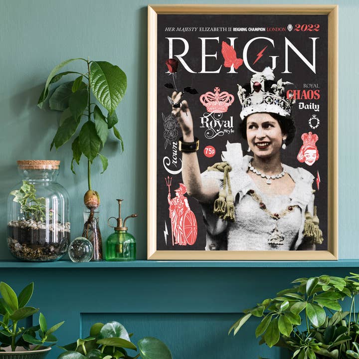 Ink & Drop - Venta al por mayor Ilustración - Reign Queen Elizabeth Platinum Jubilee Magazine Portada oscura1