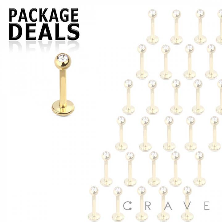 CRAVE - Wholesale Jewelry Set - 50 PCS OF GOLD PVD PLATED OVER 316L SURGICAL STEEL LABRET