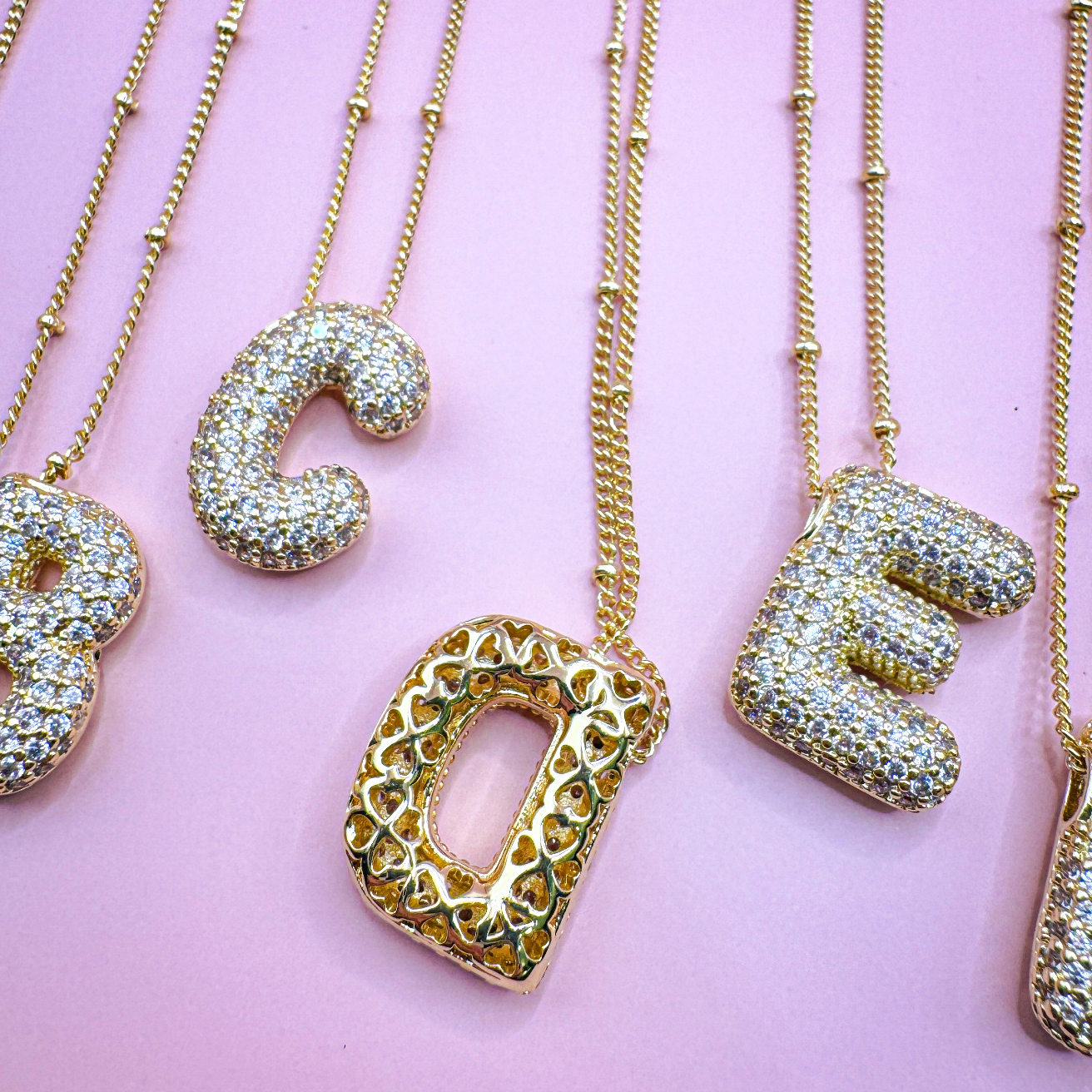 Festivitees - Wholesale Pendant/Charm Necklace - 18K Gold Plated Bubble Initial Necklace4