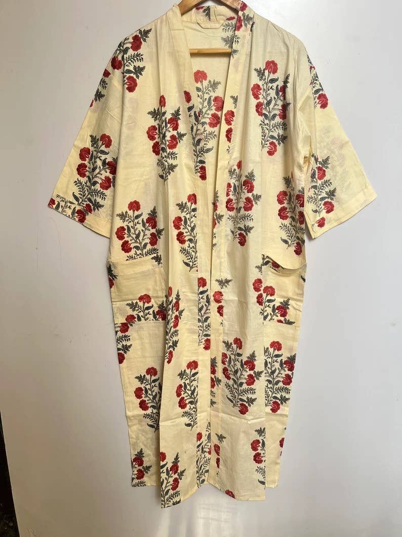 bhavnas boutique - Wholesale Robe - Women's - Indian Hand Block Print Cotton Bath Robe for Women2