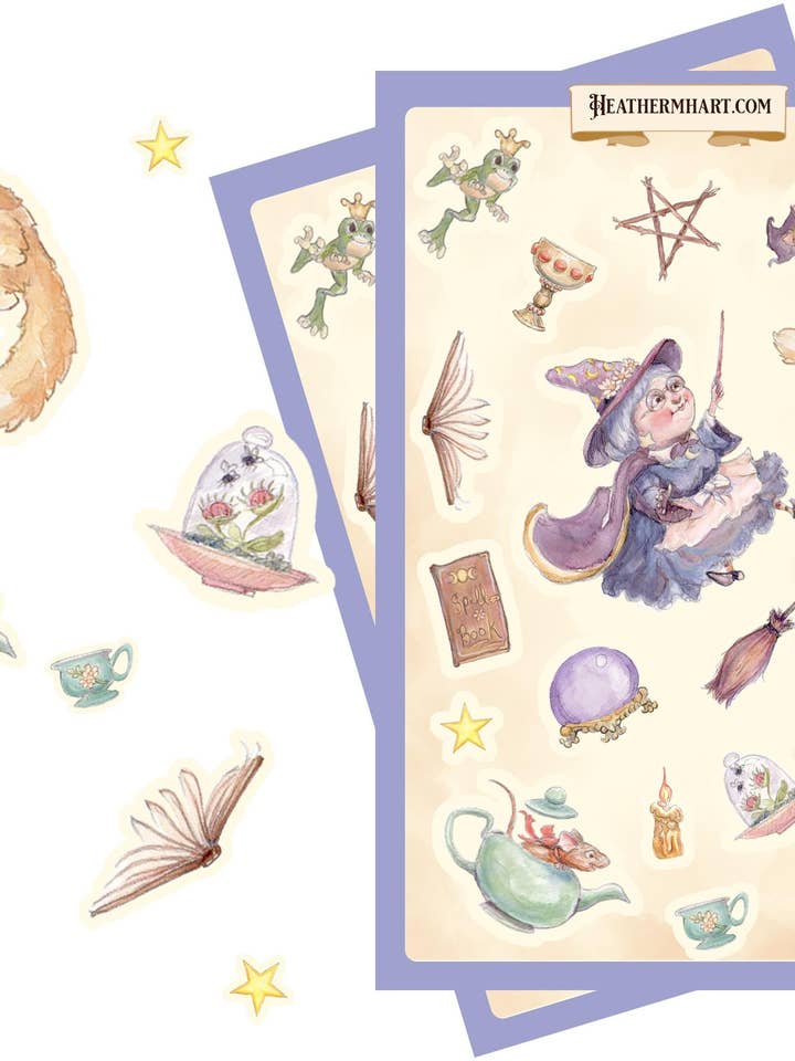 Topsy-Turvy Witch Sticker Set | Halloween Spooky Cute Stickers | Scrapbook Stickers | Cottagecore Sticker Sheet for wholesale by Wings of Fantasy