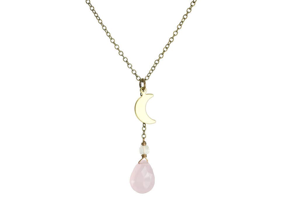 Edgy Petal Jewelry - Wholesale Pendant/Charm Necklace - Rose Quartz Crescent Moon Necklace1