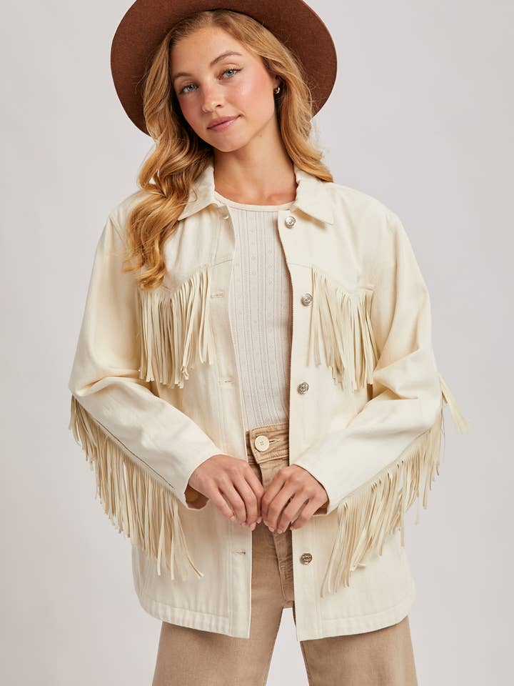 Bluivy - Vendita all'ingrosso Giacca - Donna - Giacca in denim western con frange e bottoni - confezione aperta3