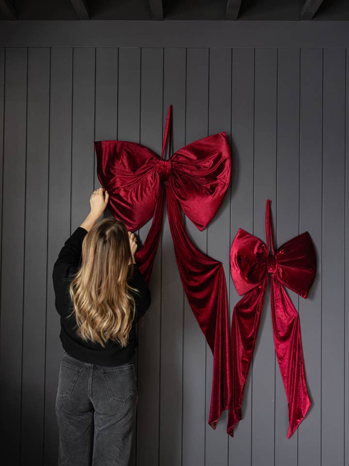 Bows Oversized Red Velvet Fabric for wholesale by Luxe B Co