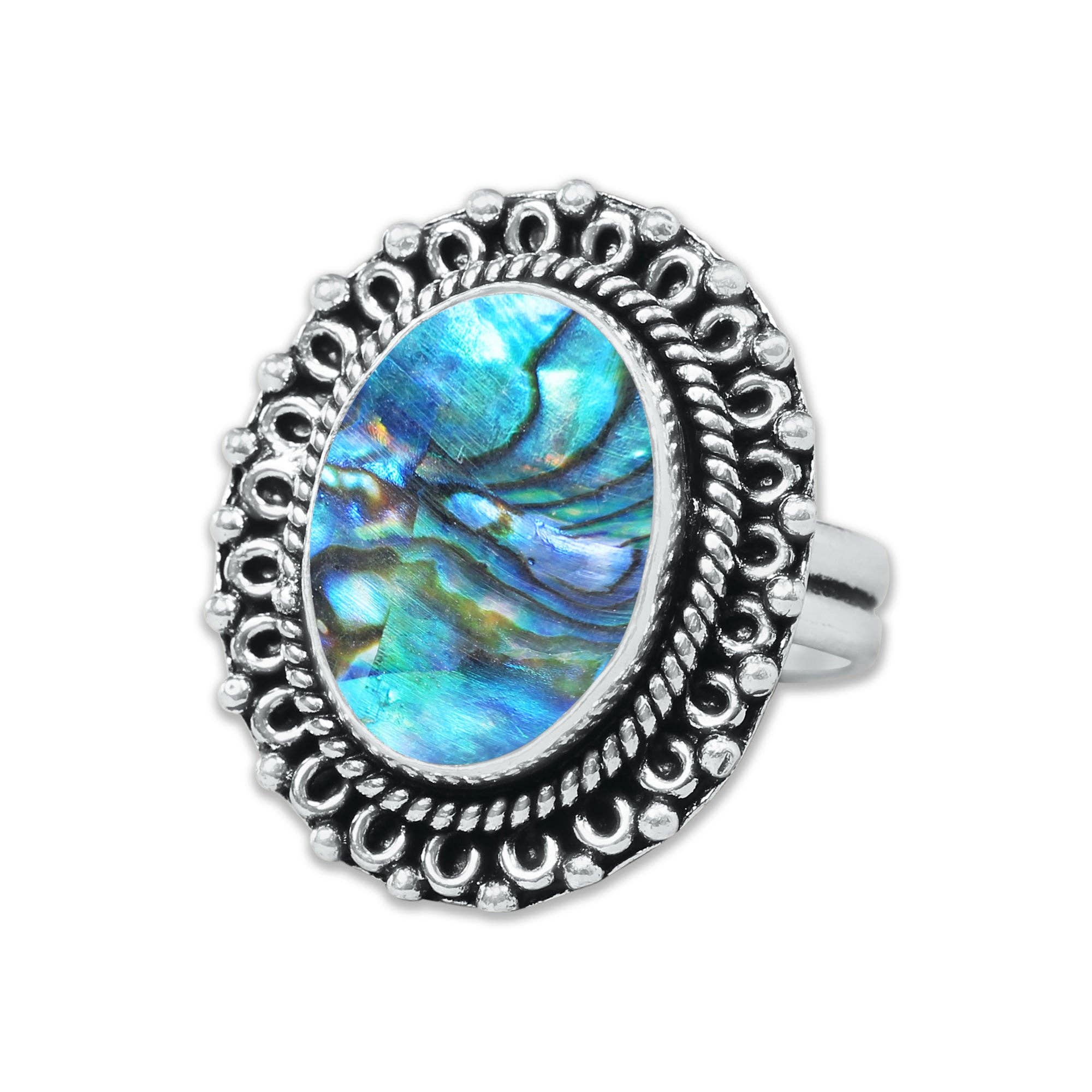 Handmade Jewels - Wholesale Cocktail/Statement Ring - Abalone Shell Rings – Handmade, Silver-Plated, Assorted Boho Designs (US Sizes 6–10)18