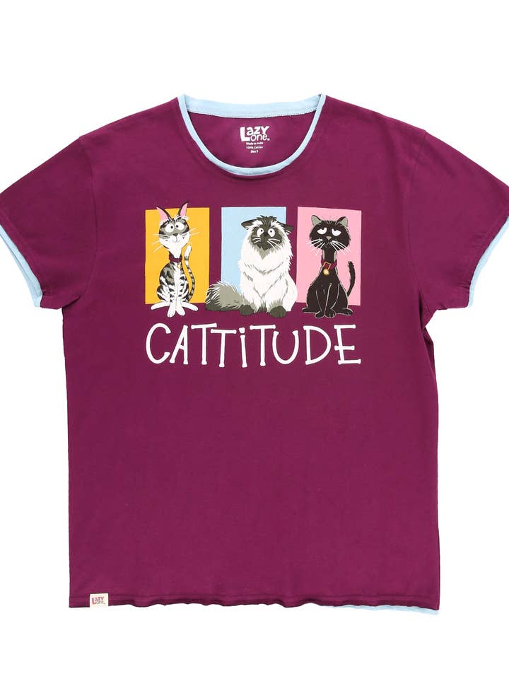 Catitude Blue Women's Regular Fit PJ Shirt for wholesale by Lazy One