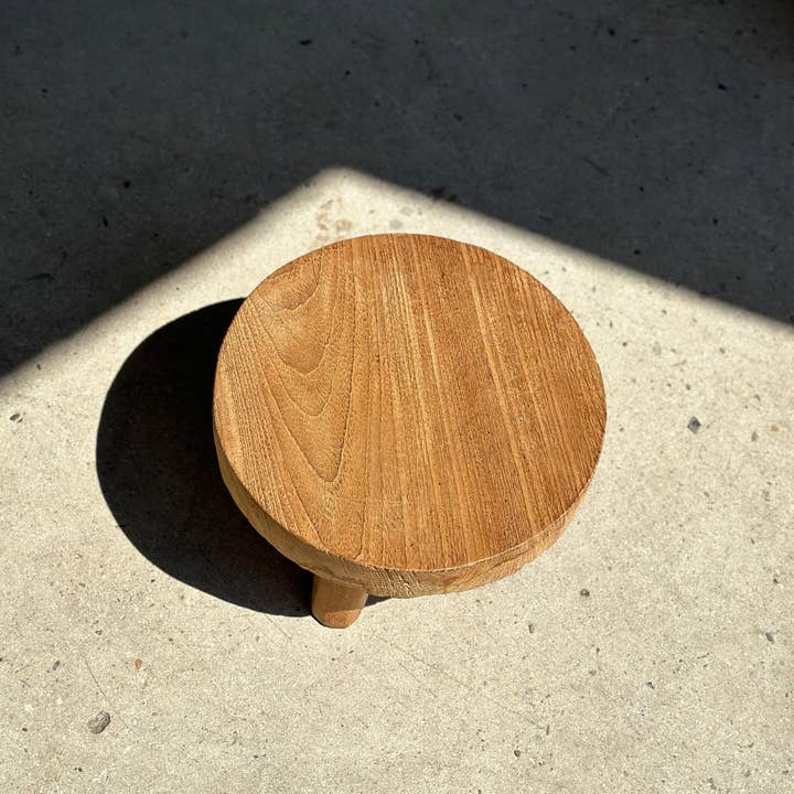 Office Objets - Wholesale Stool - Small low three-legged stool in upcycled blond teak D:30 H:1530