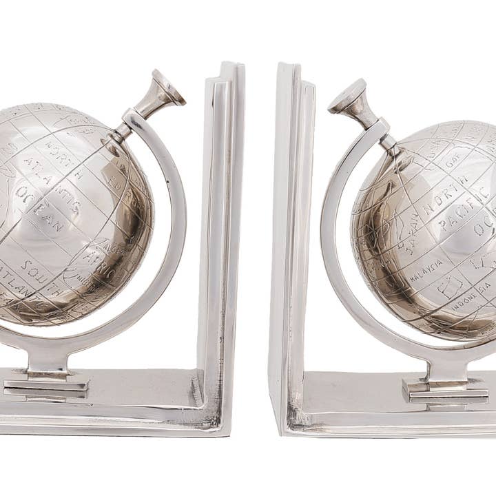 4.5" x 6.75" x 7.75" Alum Globe Bookend Set Of Two for wholesale by HomeRoots