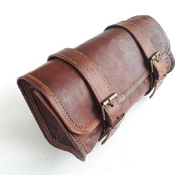 Echt geitenleer 2-riem gesp sluiting gereedschap bruine tas voor wholesale door Leatherooze