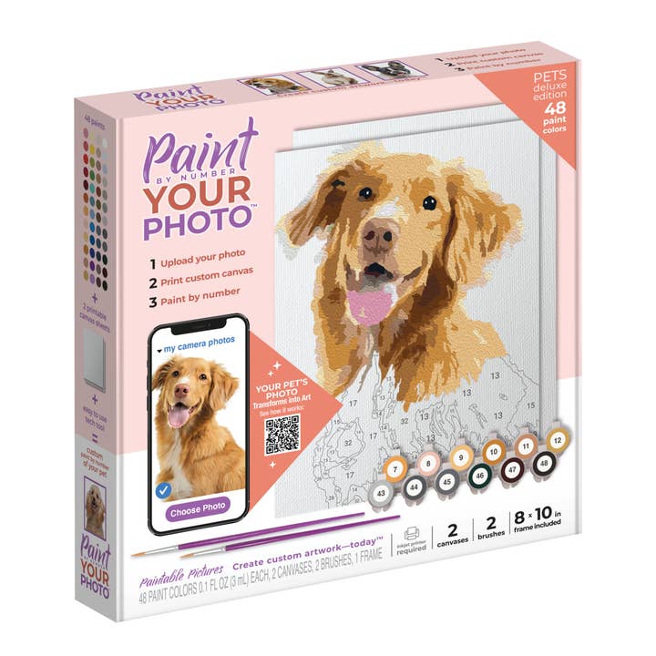 Paintable Pictures - Wholesale DIY Craft Kit - Paint Your Photo Pets Deluxe Edition, 48 paints