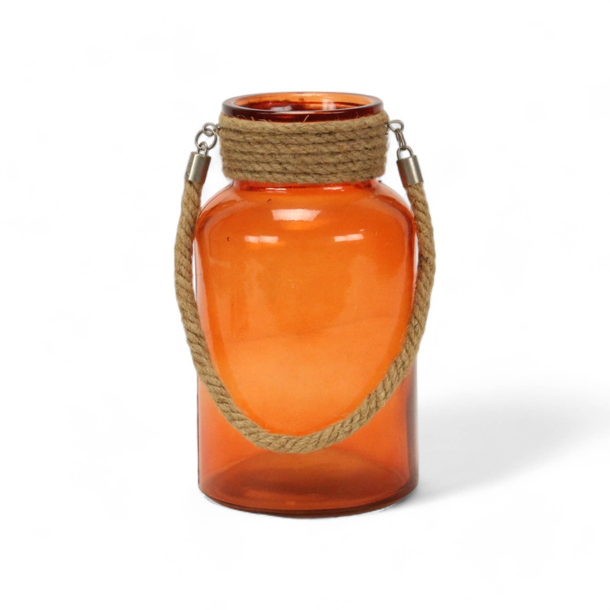 Cheungs Home Decor - Wholesale Decoratieve pot - Ronde glazen pot met afneembaar handvat van touw - oranje