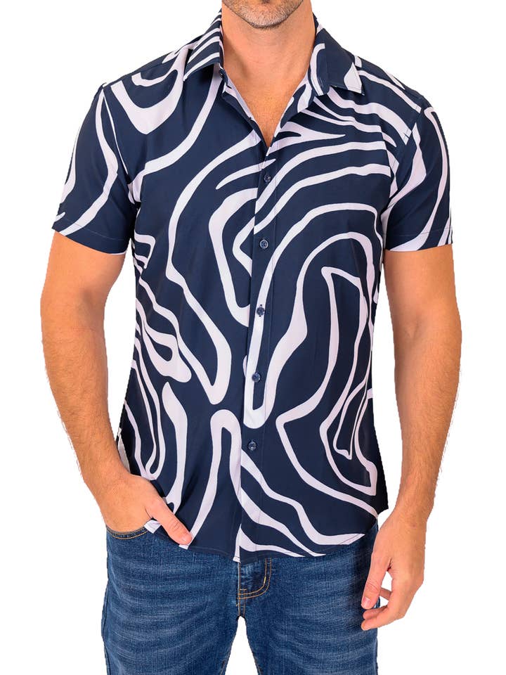 242125- Navy Button Up Short Sleeve Shirt for wholesale by Bespoke Moda