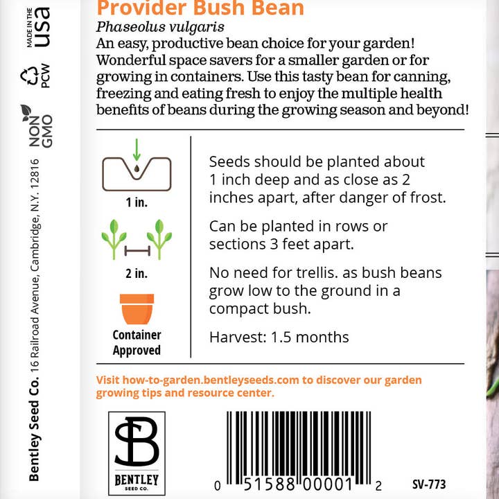 Bentley Seed Co. - Wholesale Plant Seeds - Beans, Provider Bush Bean Seed Packets1