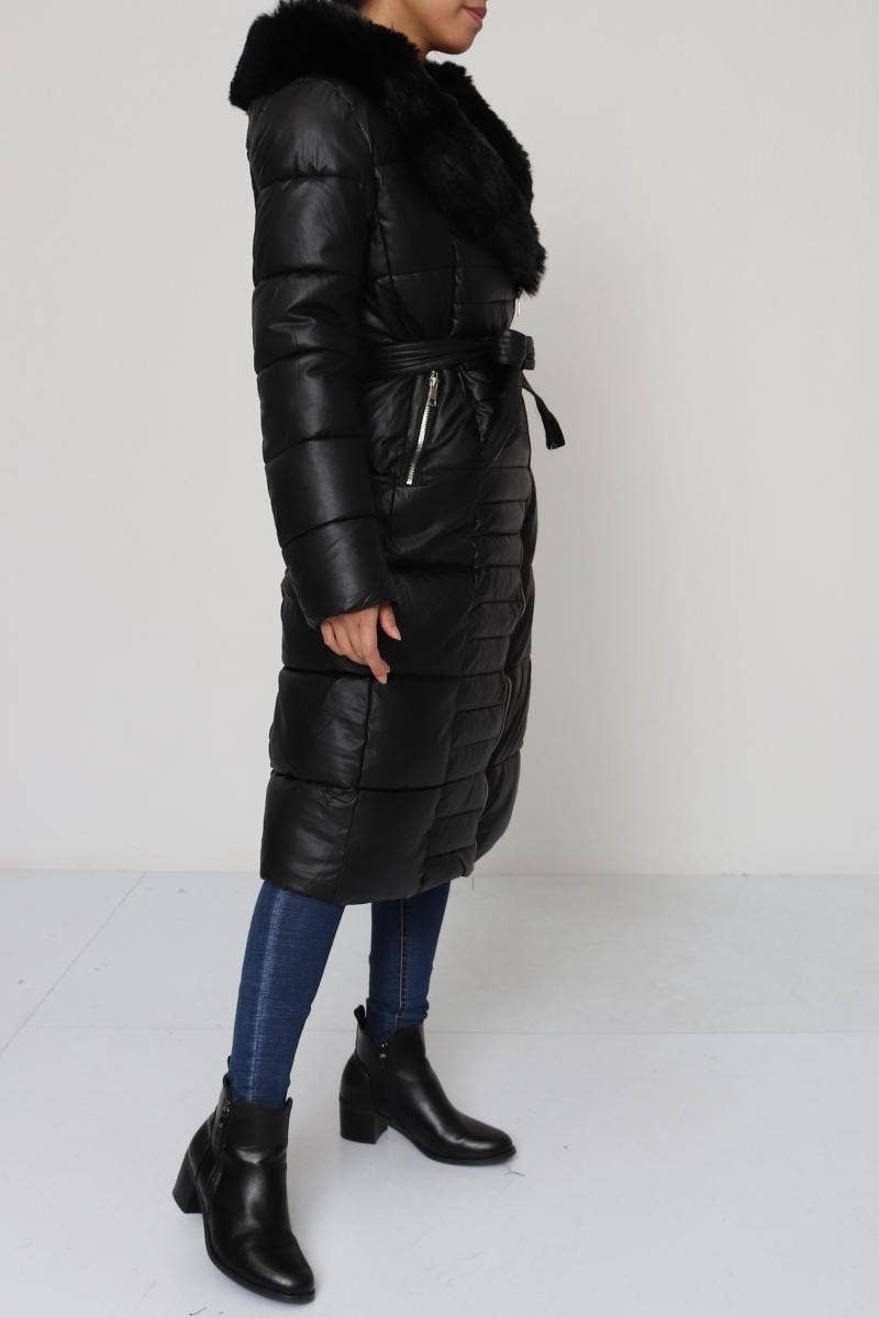 DIX-ONZE - Wholesale Puffer Jacket - Women's - Belted Long Down Jacket with Fur Collar1