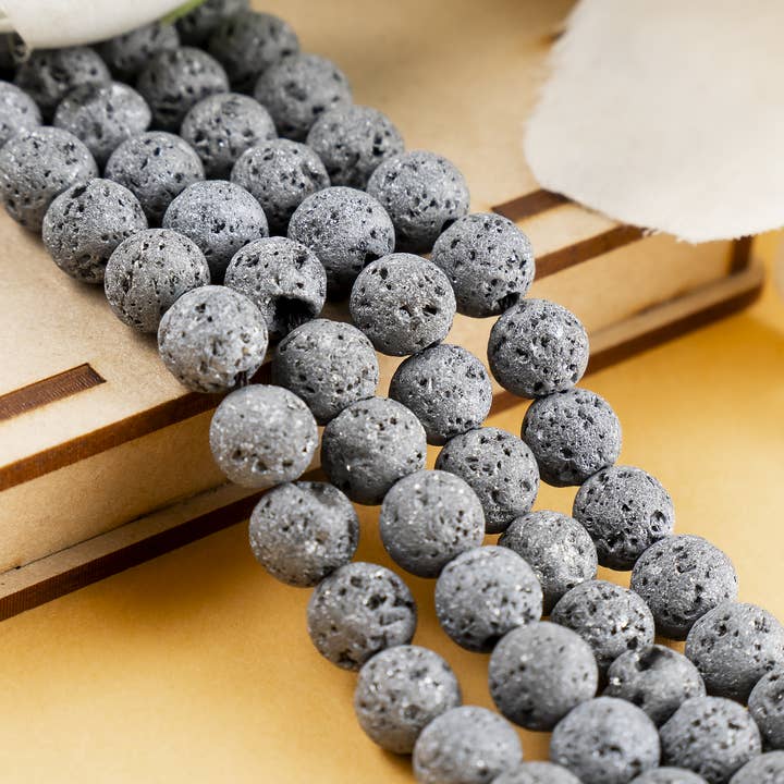 Perles Rondes | Perles de Lave Grises | Perles de Pierre de Roche Volcanique pour la vente par Soothing Crystals Beads