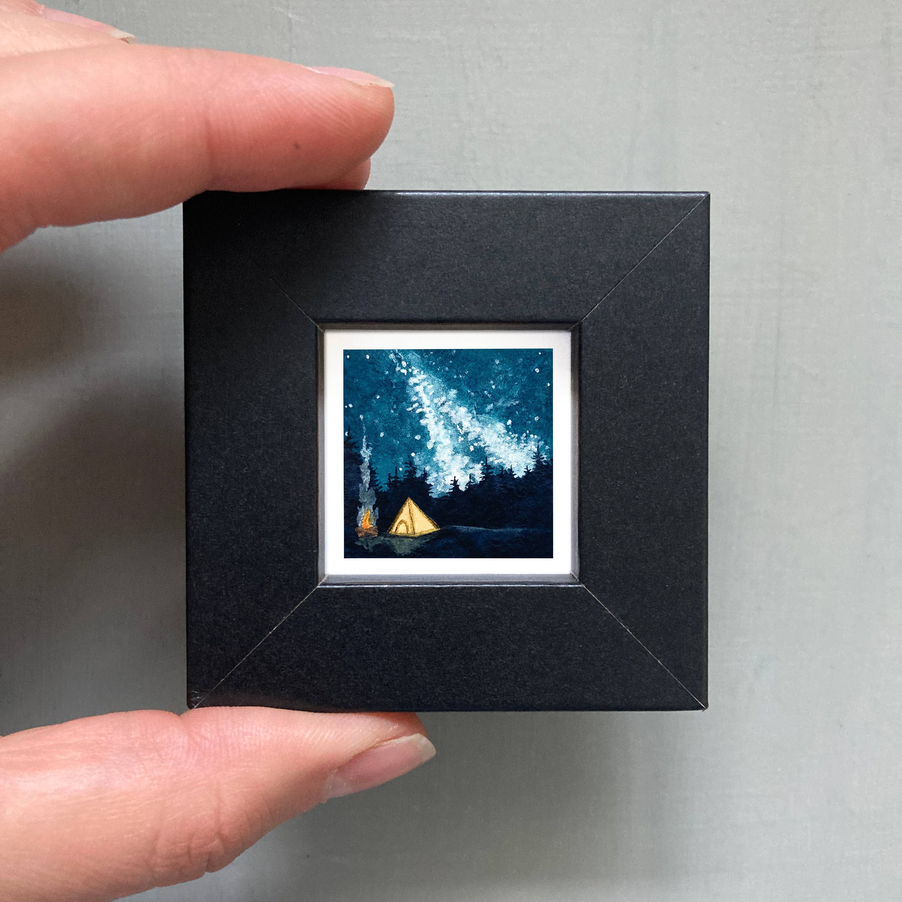 Mick's Art Goods - Wholesale Art Print - Mini 1" Camping Galaxy Night Tiny Watercolor Print1