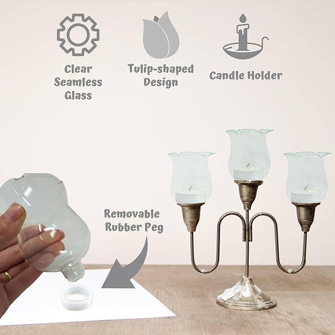 4E's Novelty - Wholesale Candle Holder - Clear Glass Votive Cups with Peg 6 Pack, Tulip Votive for Candelabra Candle Holder, Home Interior Candle Sconce Glass Replacement Parts 3.25" Tall 4E's Novelty